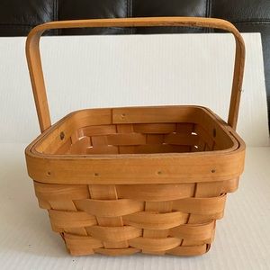 Vintage Square Wooden Basket With Handle Wide 7 Deep 4.5” Grand Basket Woven